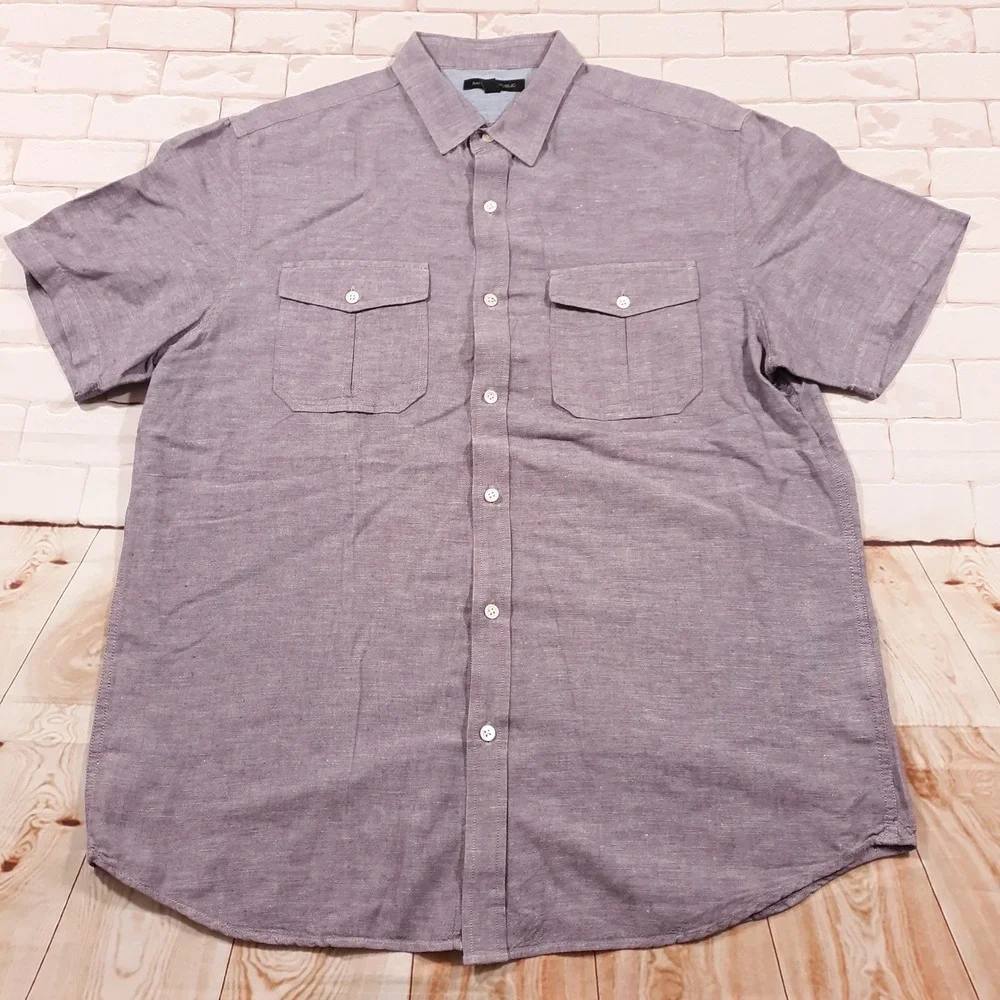 Banana Republic Linen Cotton Blend Shirt Mens Large Casual Short Sleeve Mauve